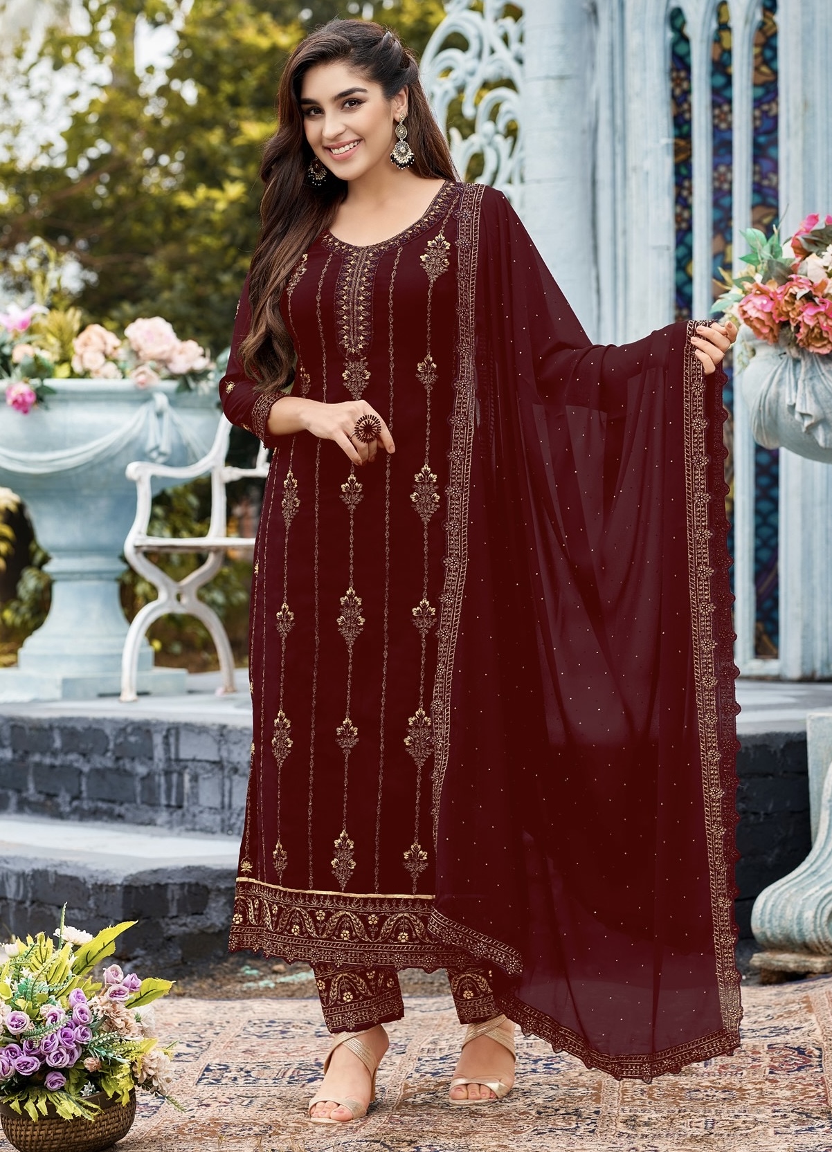 Maroon Embroidered Salwar Suit