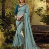 Blue Grey Floral Embroidered Saree