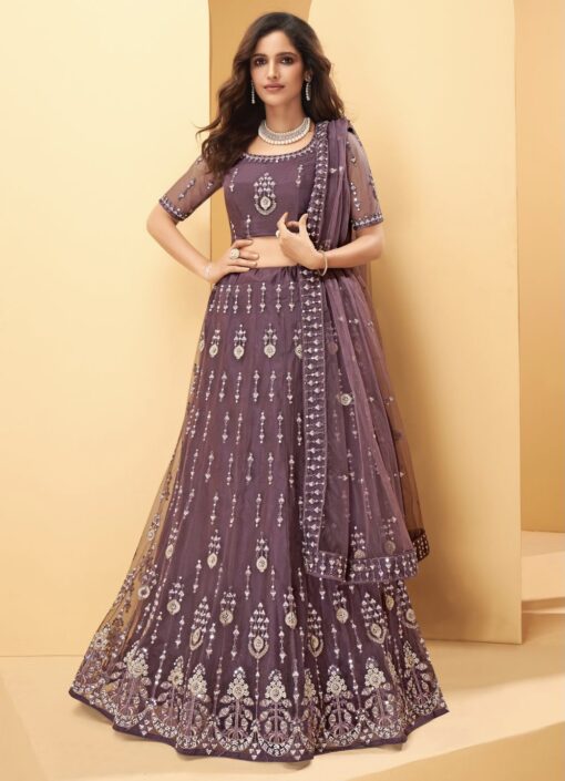 Grape Embroidered Net Bridal Lehenga Choli