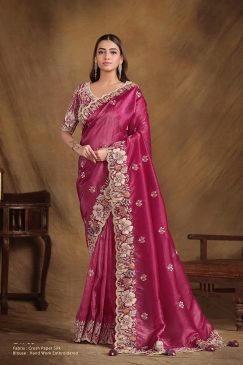 Crush Paper Silk Saree with sequin hand work Saree