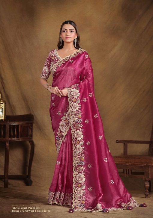 Crush Paper Silk Saree with sequin hand work Saree