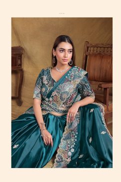 Alternative view of Crush Satin Silk Saree with sequin moti work on Saree