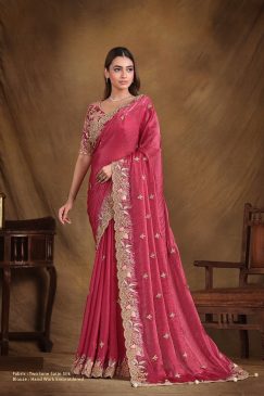 Two Tone Satin Silk Saree with sequin Moti Work on Saree