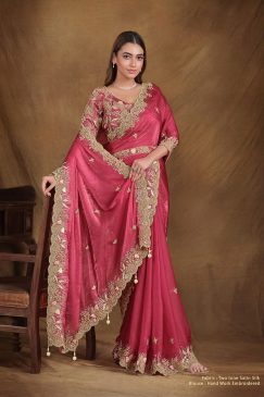 Alternative view of Two Tone Satin Silk Saree with sequin Moti Work on Saree