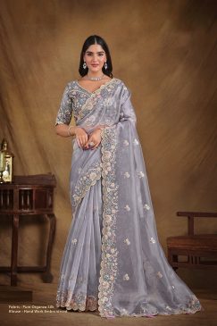 Pure Organza Silk Saree with sequin moti work on Saree