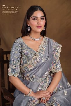Alternative view of Pure Organza Silk Saree with sequin moti work on Saree
