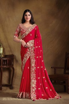 Two Tone Satin Silk Saree with sequin moti work on Saree