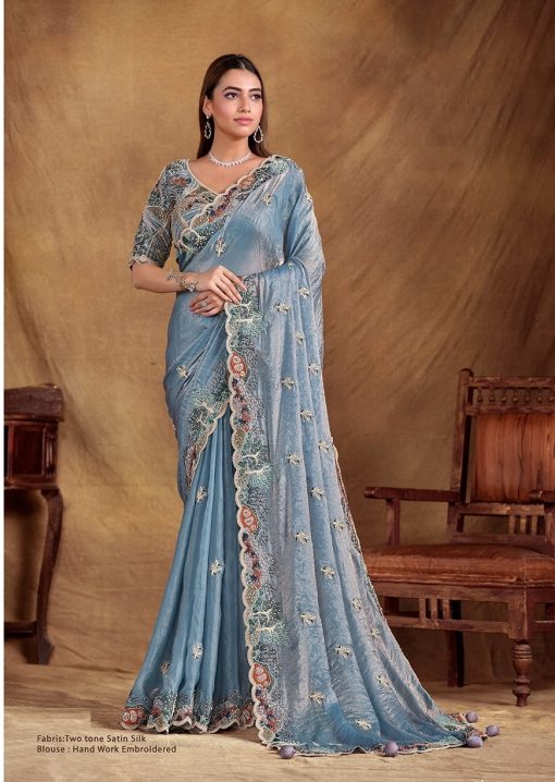 Two Tone Satin Silk Saree with sequin hand work Saree