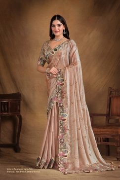 Two Tone Satin Silk Saree with sequin hand work on Saree
