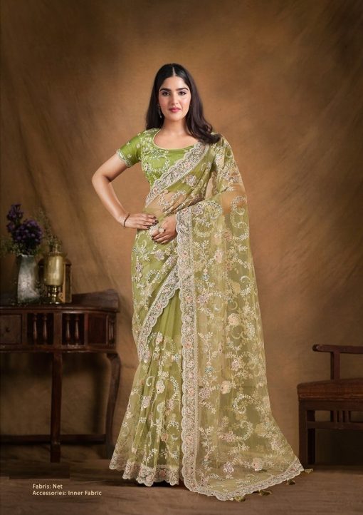 Net Saree with Sequence & Cord Embroidery on Saree
