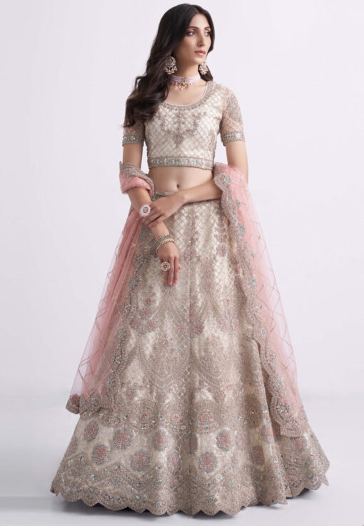 Off White Net Bridal Lehenga Choli