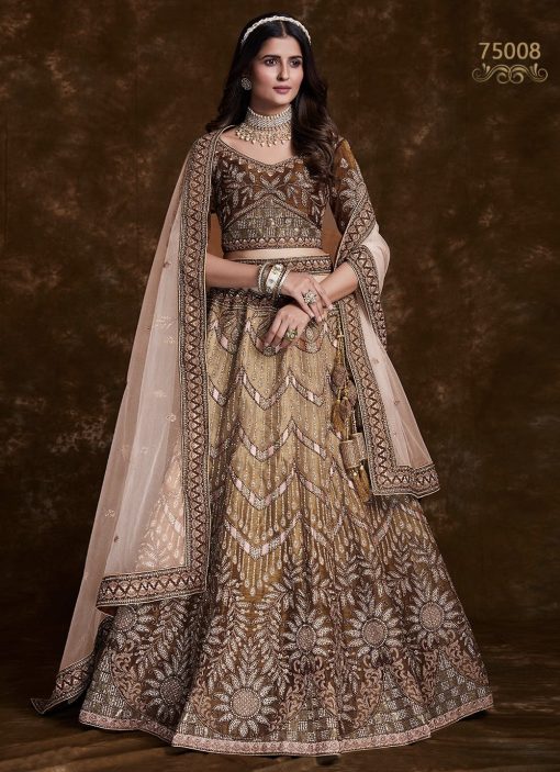 Brown Heavy Embroidered Bridal Lehenga Choli