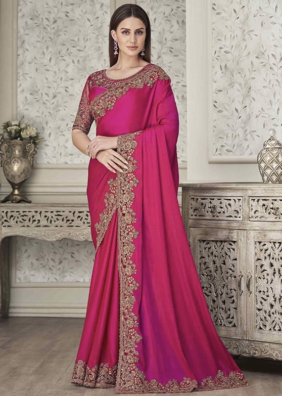 Pink shaded soft silk party wear saree shop