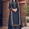 Navy Blue Embroidered Party Wear Palazzo Suit