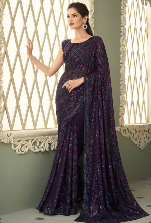 Dark Wine Fancy Sequence Saree