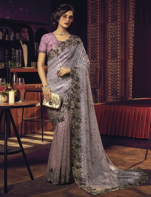 Purple Digital Net Bridal Saree