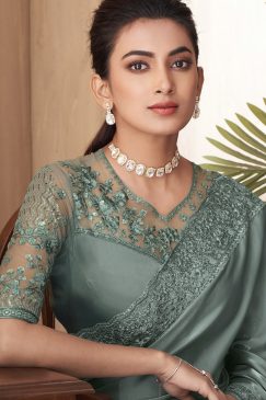 Alternative view of Green Embroidered Border Party Wear Saree