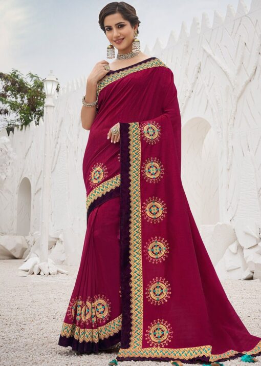 Red Fancy Fabric Patch Border Saree