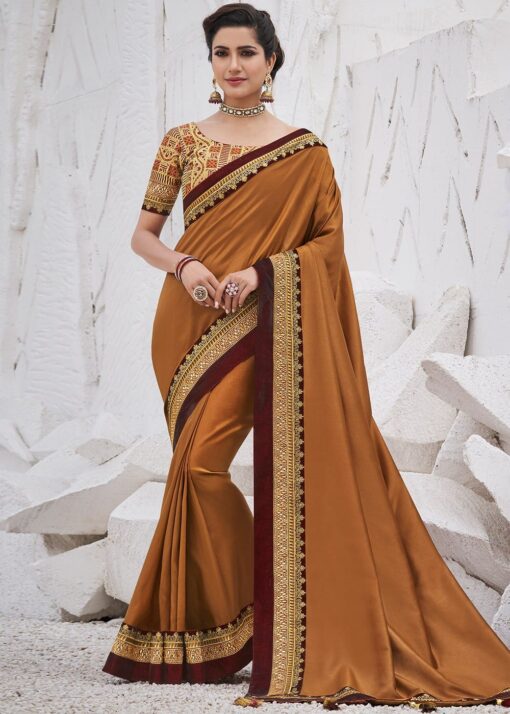 Brown Fancy Fabric Patch Border Saree