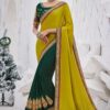Yellow And Green Fancy Fabric Patch Border Saree