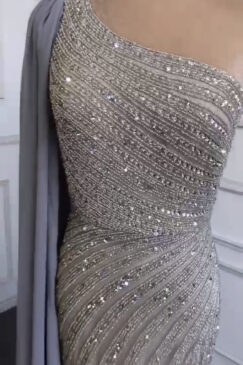 Alternative view of Heavily Beaded One Shoulder Drape Evening Dress