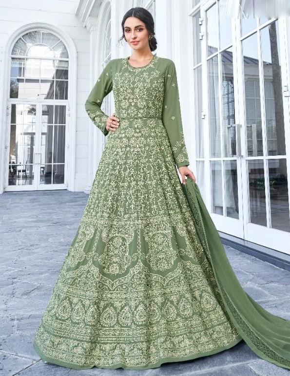 Light Green Floor Length Anarkali Suit - Salwar Kameez Designer Collection