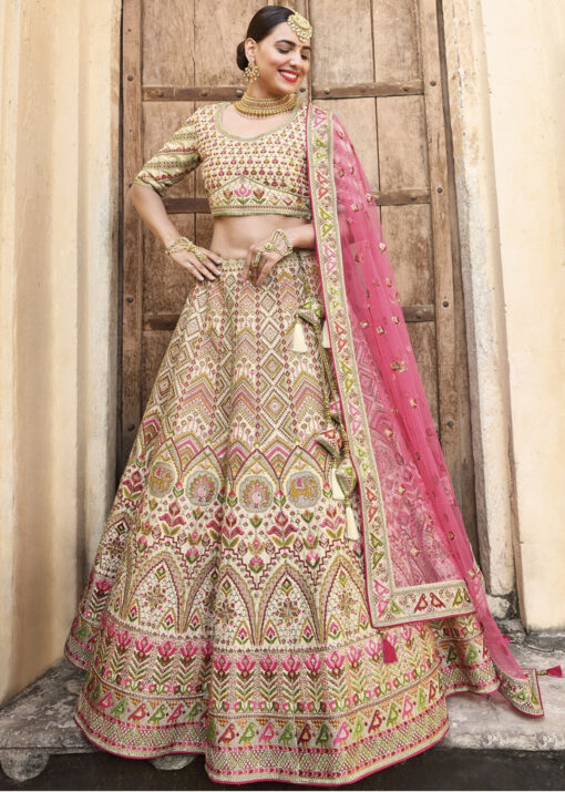 Off White Silk Bridal Lehenga Choli