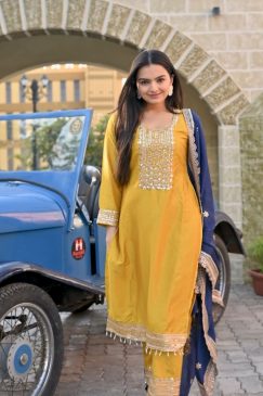 Alternative view of Yellow Color Dress for Haldi Function