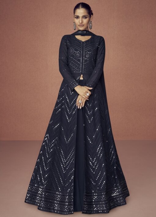 Navy Embroidered Anarkali Lehenga Suit