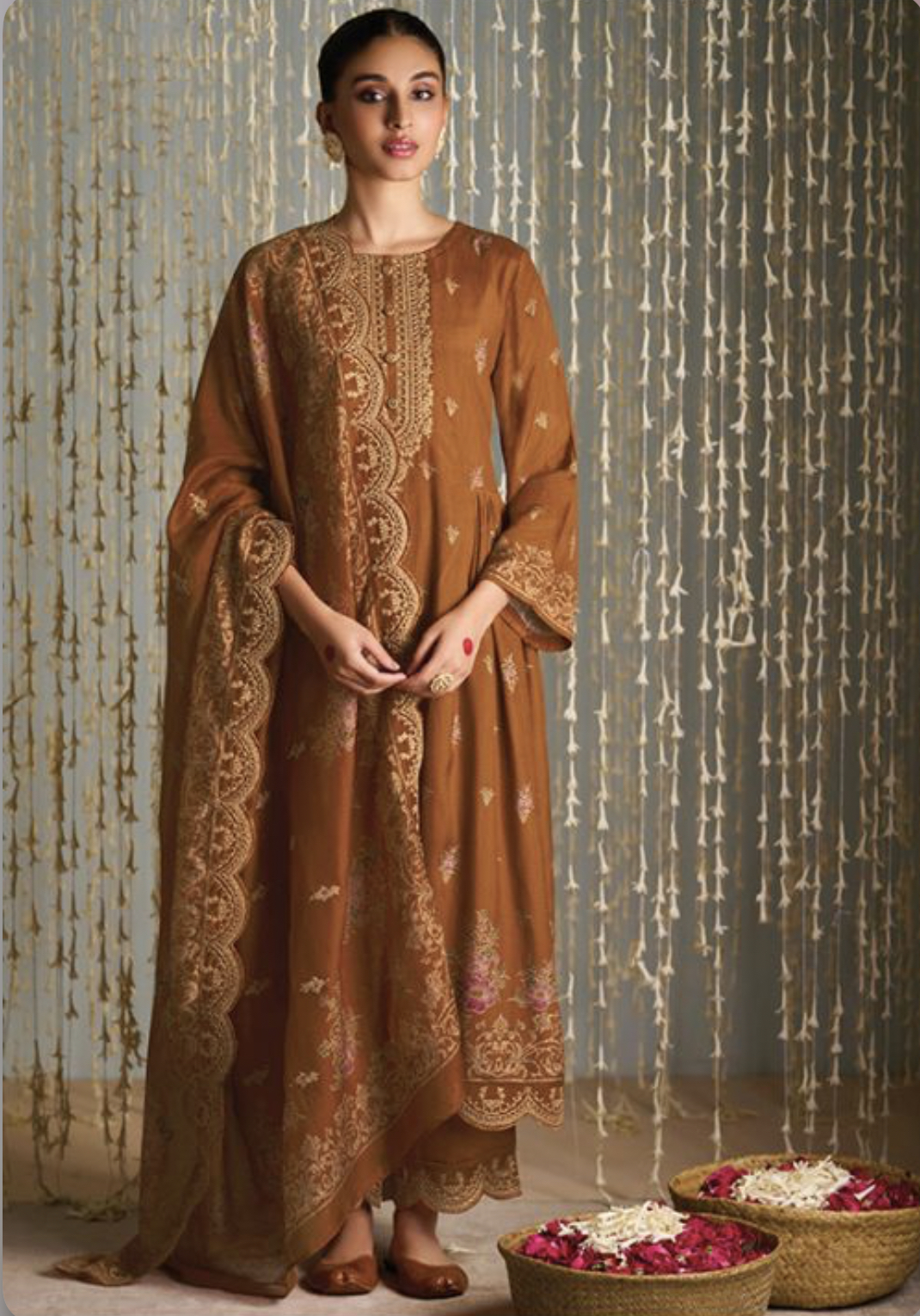 Bronze Silk Embroidered Trouser Suit Salwar Kameez Designer Collection