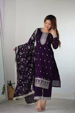 Alternative view of Purple Color Beautiful Partywear Dress in Silk Fabric