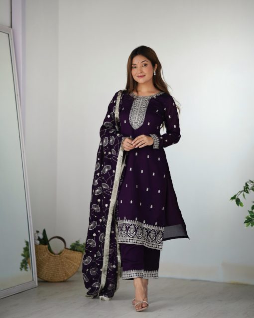 Purple Color Beautiful Partywear Dress in Silk Fabric