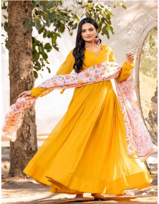 yellow Color Beautiful Anarkali Gown in Georgette Fabric