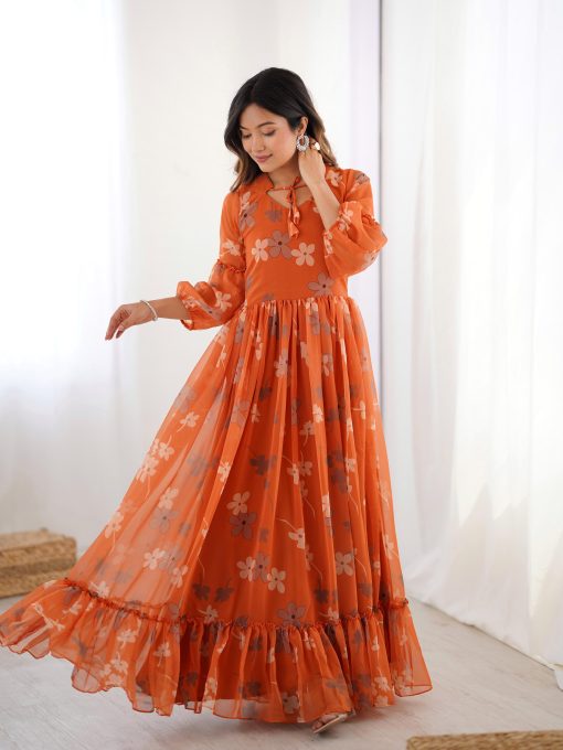 Orange Color Beautiful Gown in Georgette Fabric