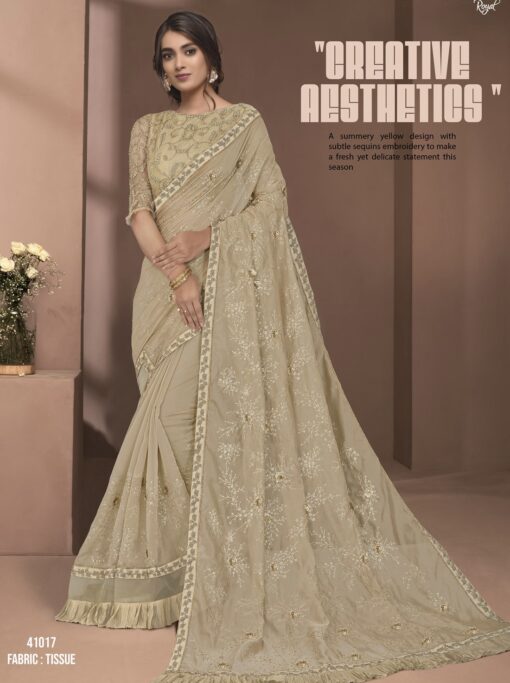 Beige Tissue Party Wear Saree