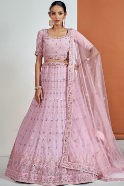 Pink Embroidered Party Wear Lehenga Choli