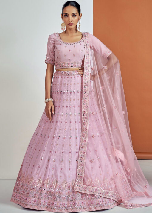 Pink Embroidered Party Wear Lehenga Choli