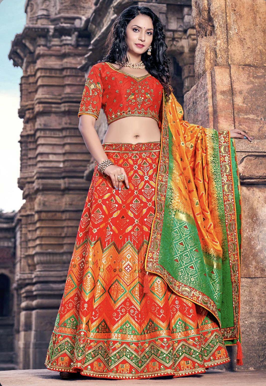 Red banarasi silk outlet bridal lehenga choli
