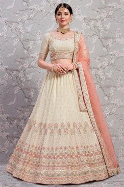 Off White Georgette Embroidered Lehenga Choli