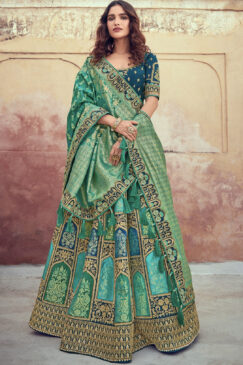 Turquoise Silk Embroidered Bridal Lehenga Choli