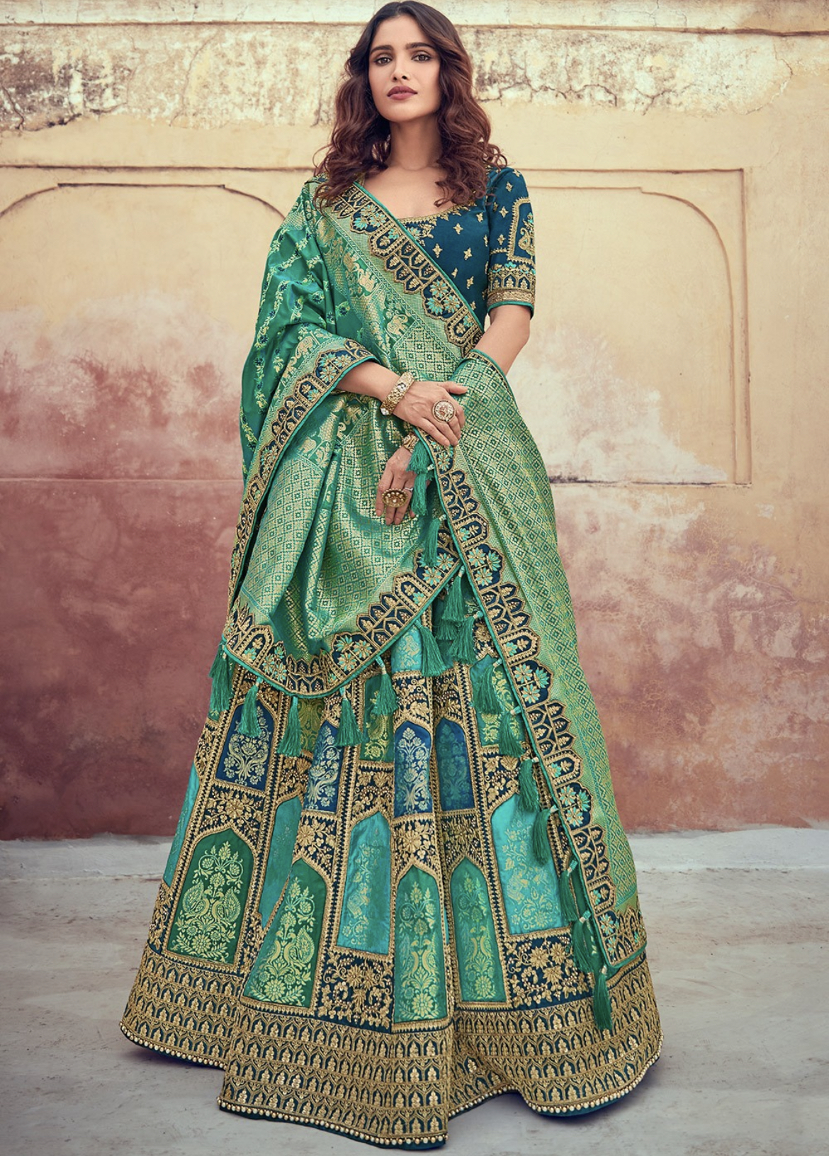 Turquoise bridal best sale lehenga