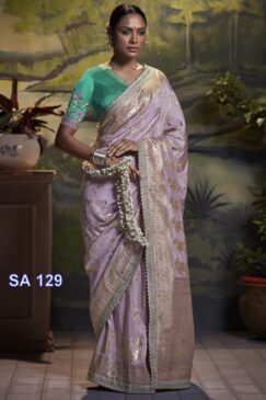 Lilac Dola Silk Embroidered Wedding Saree
