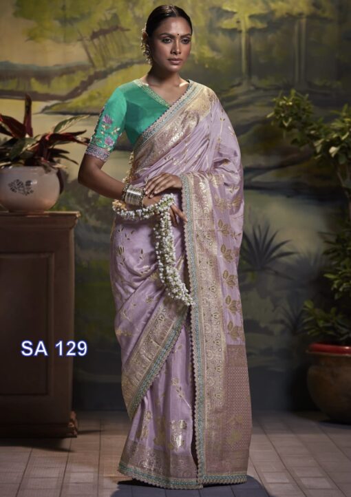 Lilac Dola Silk Embroidered Wedding Saree