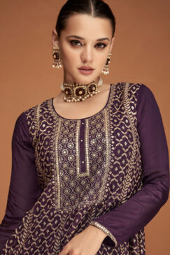 Alternative view of Purple Embroidered Gharara Style Suit