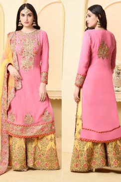 Alternative view of Pink And Yellow Georgette Sharara Suit