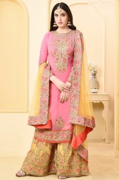 Pink And Yellow Georgette Sharara Suit