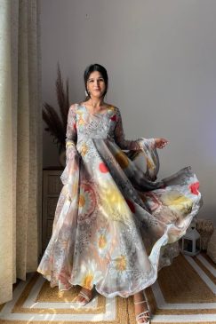 Party Wear Look Organza Taby Silk Gown With Dupatta Pant