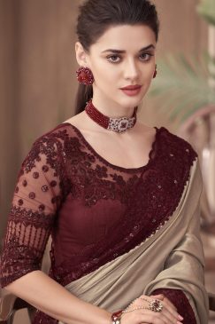 Alternative view of Beige Embroidered Border Party Wear Saree