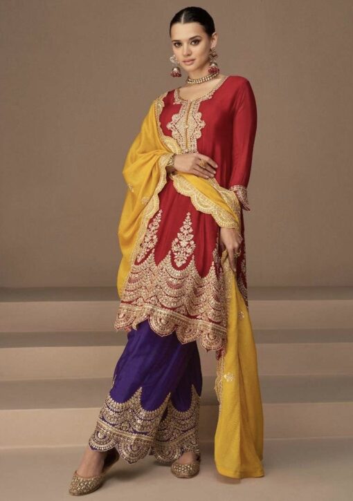 Multicoloured Chinon Silk Frock Style Trouser Suit