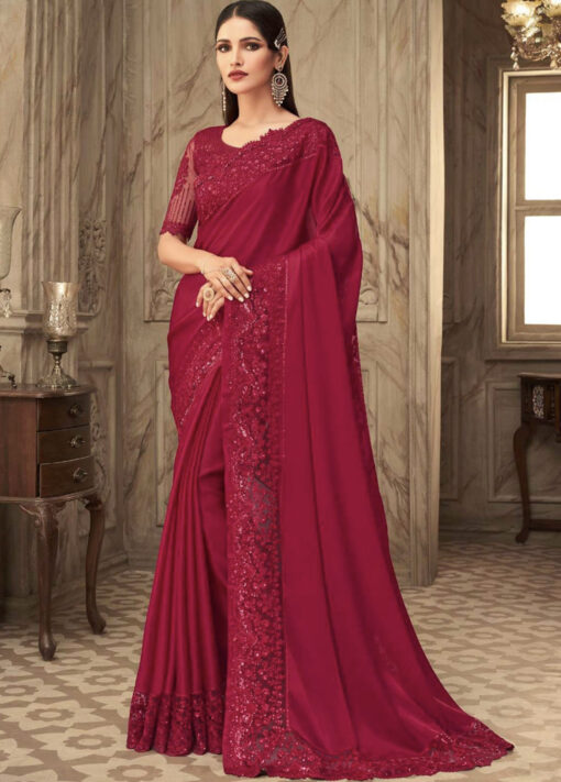 Red Fancy Silk Saree With Designer Blouse